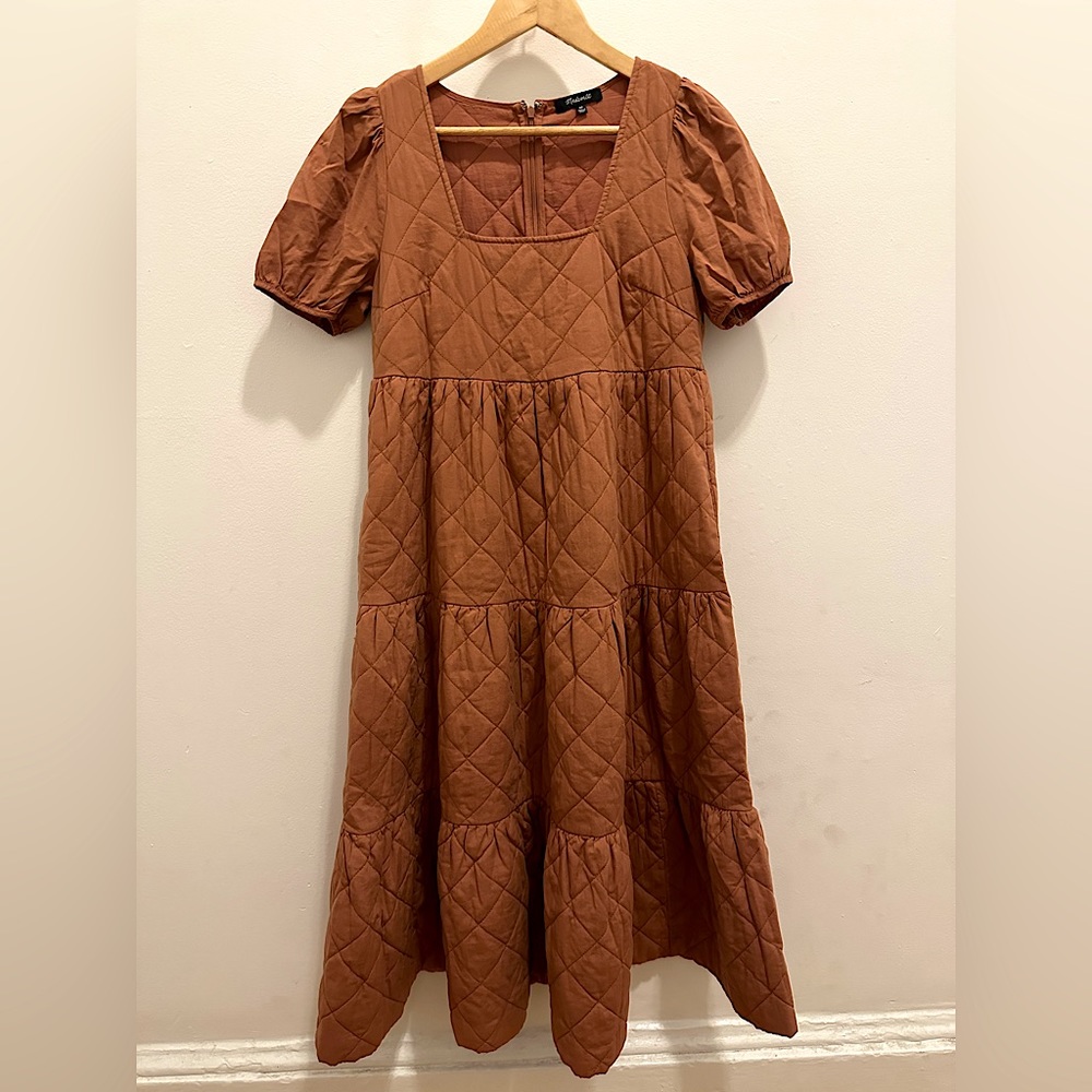 Madewell Quilted Aidy Square-Neck Tiered Midi Dress Size 00